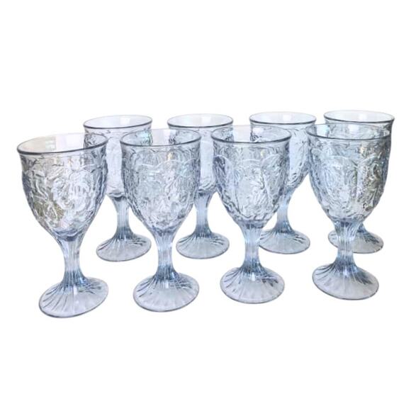 Vintage Noritake Arbor Light Blue Wine Water Glasses Goblets Set of 8 Coastal - Picture 3 of 8